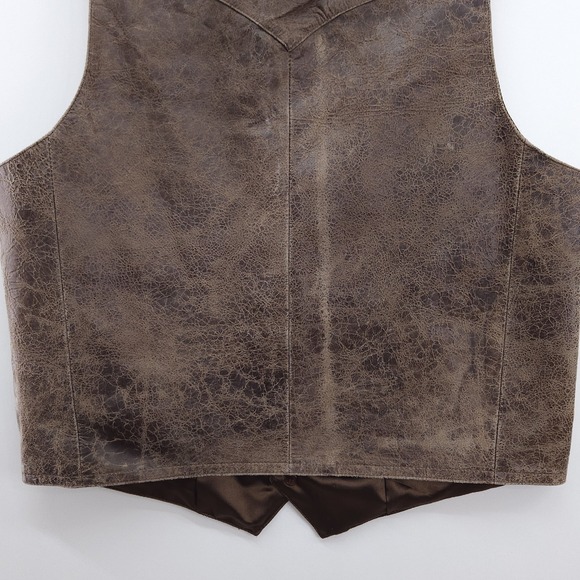 Scully Genuine Leather Button Up Vest Western Brown Distressed Crackled Size 42 - Picture 8 of 9